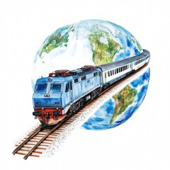 Poster - A drawing of a train against the backdrop of the earth, suggesting a connection between transportation and the natural world