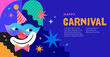 © Marina Zlochin - Carnival, Purim and circus banner background with colorful clown mask