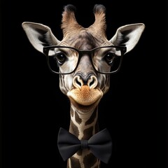 Poster - A giraffe wearing glasses and a bow tie, unique combination of style and animal characteristics