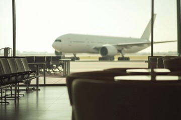 Poster - A commercial airliner parked at an airport gate, ready for departure
