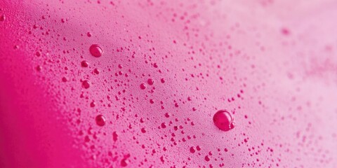 Poster - Close-up view of water droplets on a pink surface, ideal for beauty or scientific use