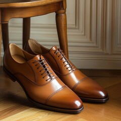 Poster - A pair of brown shoes sitting on a wooden floor