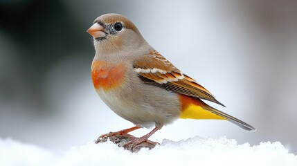 Poster - A small bird perched on top of a pile of snow, possibly searching for food or taking shelter from the cold