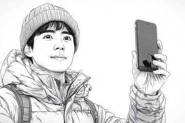 Aufkleber - A person holding a cell phone, possibly taking a photo or checking messages