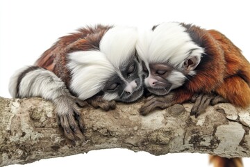 Poster - Two monkeys sleeping peacefully on a tree branch, a serene outdoor scene