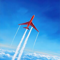 Poster - A high-flying jet with red and white colors soaring through the clear blue sky