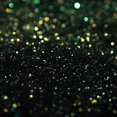 Poster - A close-up shot of a black and green glitter background, suitable for use in designs related to glamour, luxury, or celebration