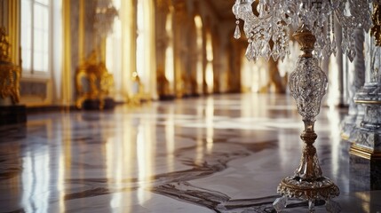 Poster - A tall glass vase sits atop a luxurious marble floor
