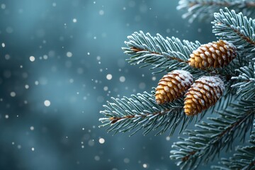 Poster - A close-up shot of a pine tree covered in snow, perfect for winter-themed designs