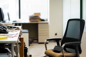 Poster - A simple office setup with a desk, chair, and computer