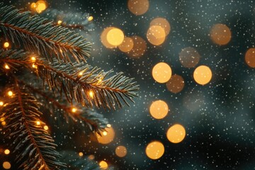 Poster - A close-up view of a decorated Christmas tree with twinkling lights