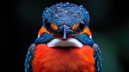 Aufkleber - A close-up shot of a vibrant bird perched on a dark background