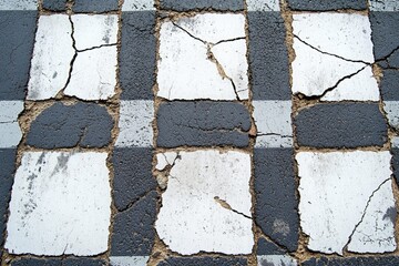 Aufkleber - A classic black and white checkered tile floor with a red fire hydrant standing out