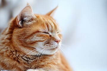 Poster - A close-up shot of a cat's face with its eyes closed, great for pet-related content or relaxation scenes