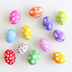 Poster - Colorful Easter eggs arranged on a white surface, perfect for holiday decorations or advertising