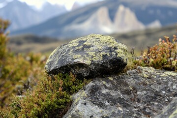 Poster - A close-up view of a rock with lush green moss growing on top