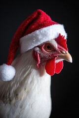Aufkleber - A close-up view of a chicken wearing a festive Santa hat, perfect for holiday-themed images or whimsical designs