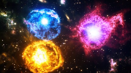 Poster - A group of vibrant stars shining bright in the vast galaxy, suitable for use in space-themed designs and illustrations