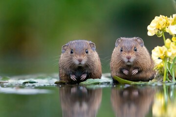 Poster - Couple of animals stand together in calm waters