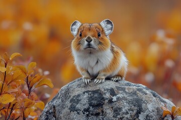 Wall Mural - A small hamster perched on top of a large rock, enjoying the view