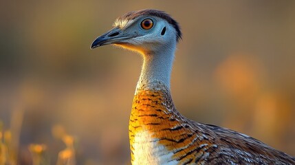 Poster - Close-up photo of a bird perched on the grass in an open field
