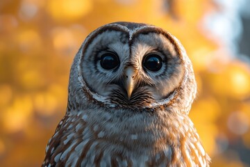 Poster - Close-up image of an owl's face with blurred background