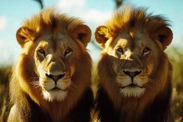 Poster - Two lions posing next to each other, natural habitat