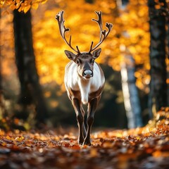 Poster - A solitary reindeer standing in the middle of a dense forest