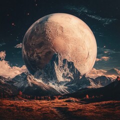 Poster - A view of a planet with majestic mountains in the background