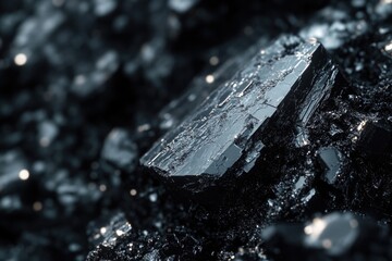 Poster - A detailed view of a dark, smooth rock fragment