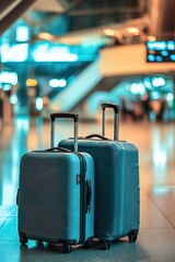 Fototapete - Suitcases piled up on the floor, ready for travel