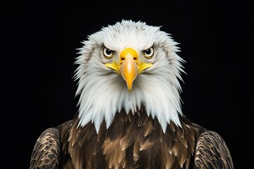 Poster - Close-up photo of a bald eagle's face on a dark background