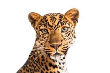 Canvas Print - Close-up shot of a leopard's face on a white background