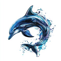 Poster - Two dolphins leaping into the air, illustration style