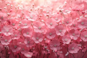 Poster - A bunch of pink flowers growing in a green field