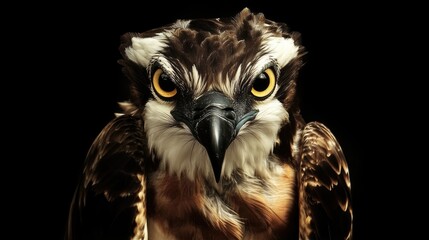 Poster - A close-up shot of a bird of prey perched on a dark background
