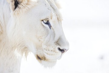Poster - A close-up shot of a white lion in snowy surroundings