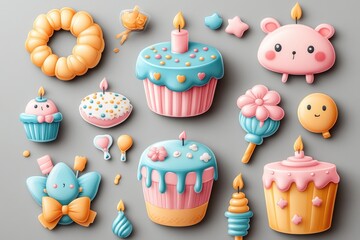 Poster - A selection of colorful cakes and cupcakes arranged on a table, perfect for showcasing sweet treats