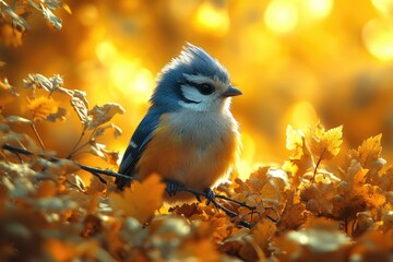 Poster - A tiny bird sits atop a tree branch, looking out at its surroundings