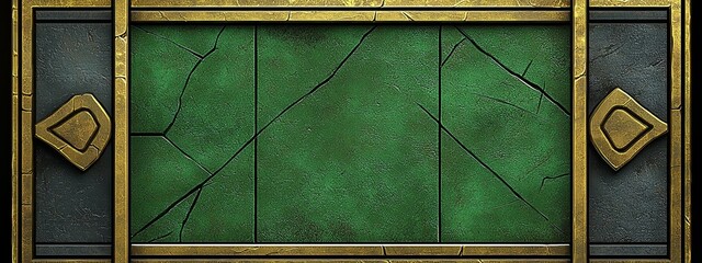 Cracked green stone framed in gold and dark metal