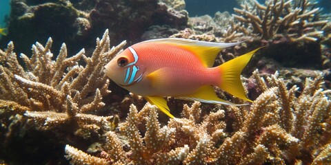 Poster - A single fish swimming in the water, simple underwater scene