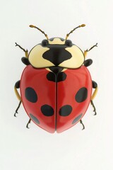 Poster - A small red and black ladybug sits on a white surface, its body glistening in the light