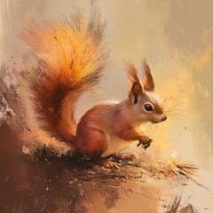 Poster - A close-up view of a squirrel sitting on the ground, possibly taking a break or enjoying its surroundings
