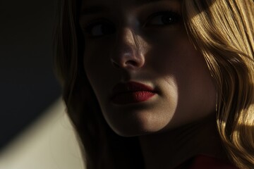Aufkleber - Portrait of a woman with bold red lips and close-up view