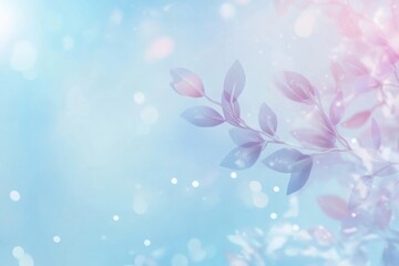Poster - A blurred bokeh effect on a pink and blue background with leaves, suitable for use in design or photography projects