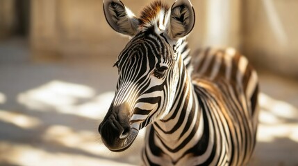 Poster - Close-up view of a zebra's face with blurred background