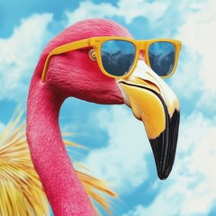 Aufkleber - A pink flamingo wearing stylish sunglasses, ready for a fun day at the beach or pool