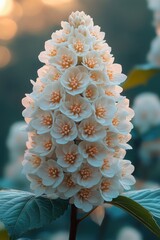 Poster - A close-up shot of a white flower with green leaves, perfect for botanical or nature-themed designs