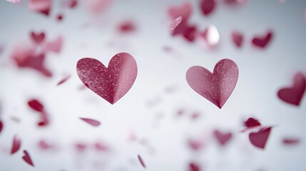Wall Mural - Valentines day banners. Heart confetti falling over white background for greeting cards, wedding invitation.Valentines day banners. Heart confetti falling over white background for greeting cards,