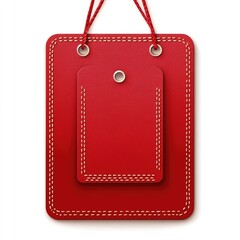 Poster - A single red leather tag hangs on a wall with a rustic or vintage look